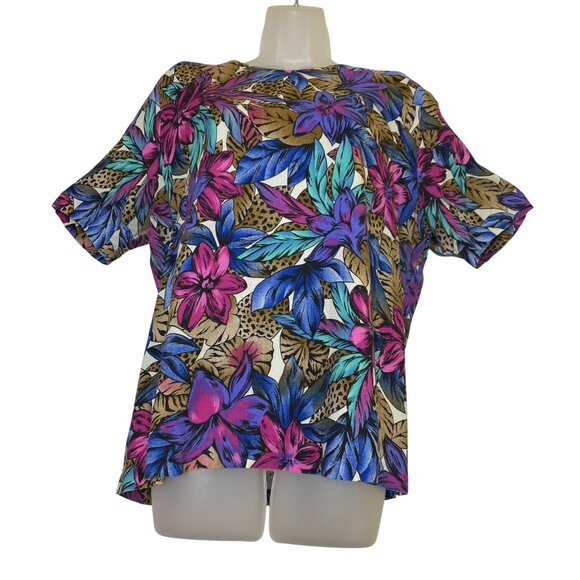 Vintage 1X Floral &‎ Animal Print Wrap Skirt & Top Set Eighties Jungle Wild Fun - Picture 6 of 11